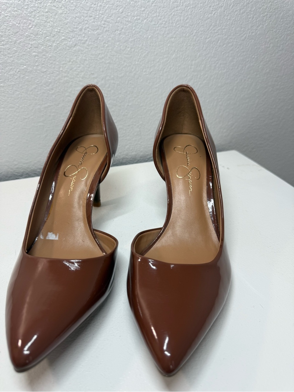 Jessica Simpson Chocolate Brown Patent Pointed Pumps